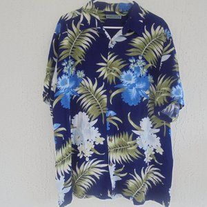 Hawaiian Cubavera XL Shirt Blue Floral